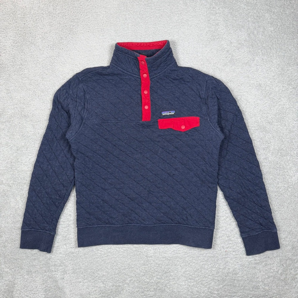 Patagonia Mens Organic Cotton Quilt Snap-T Pullover Navy Blue Red Small Outdoors